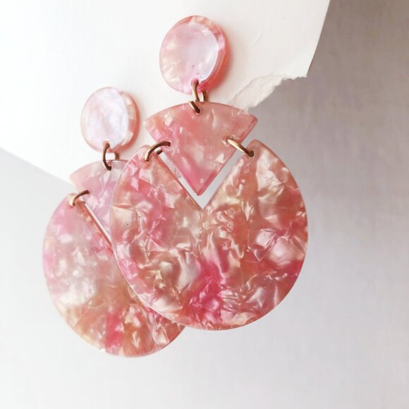 Round Confetti Acetate Earrings Pink Gold Multicolor - Picture 3 of 7